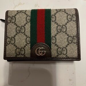 Gucci Beige and Brown Ophidia Wallet with Classic Red and Green Stripe